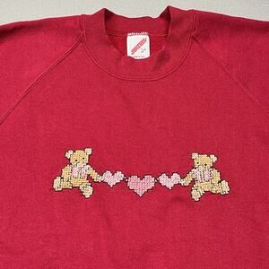 Vtg Jerzees Womens 90s Grannycore Teddy Bears Crewneck Sweatshirt Large Made USA